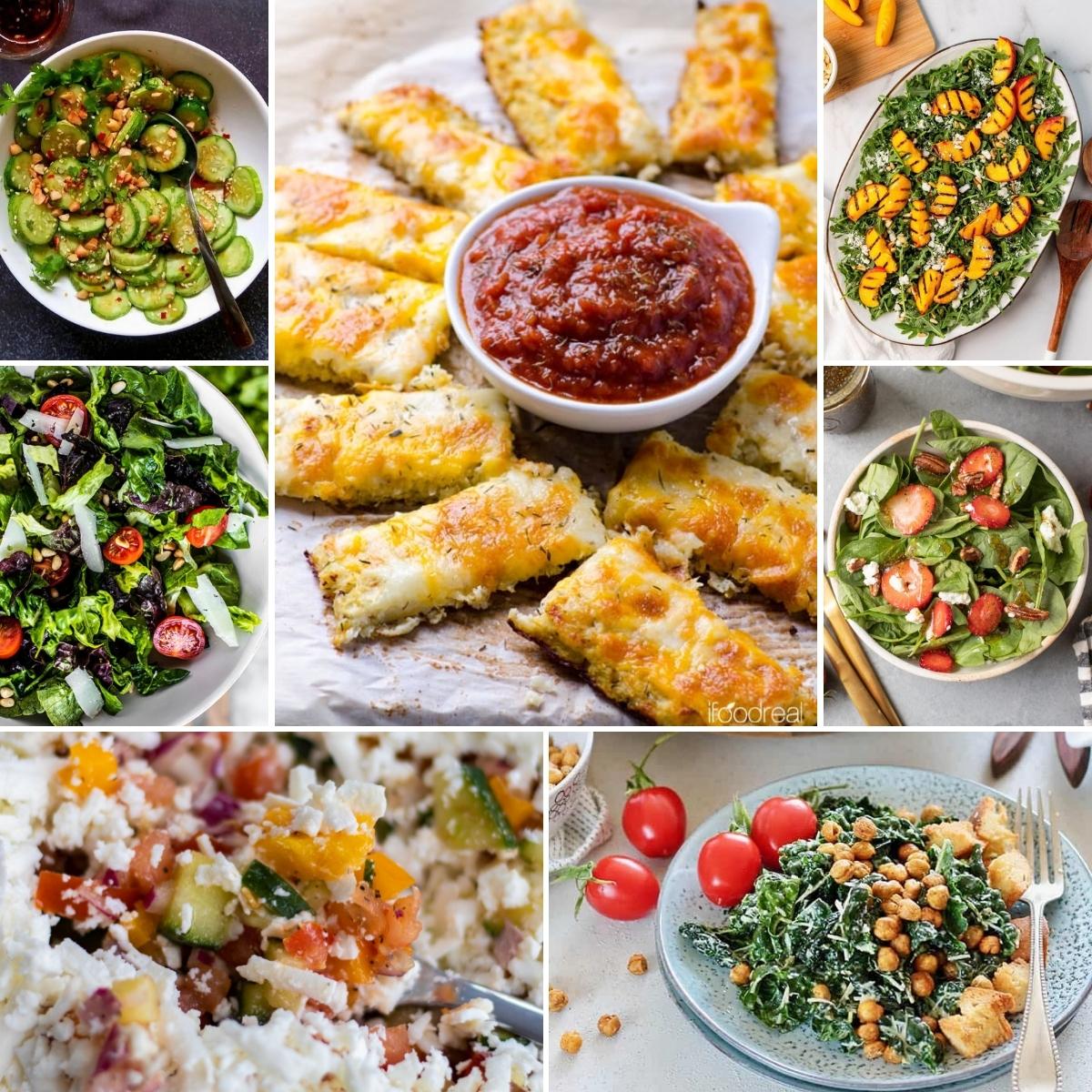 collage of different healthy sides for pizza