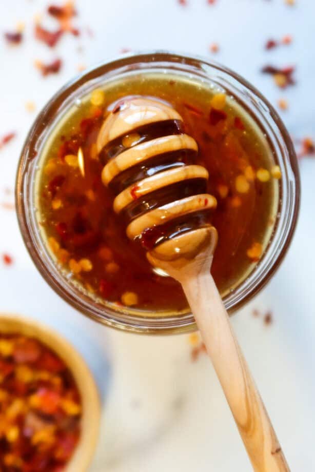 hot honey in a glass jar