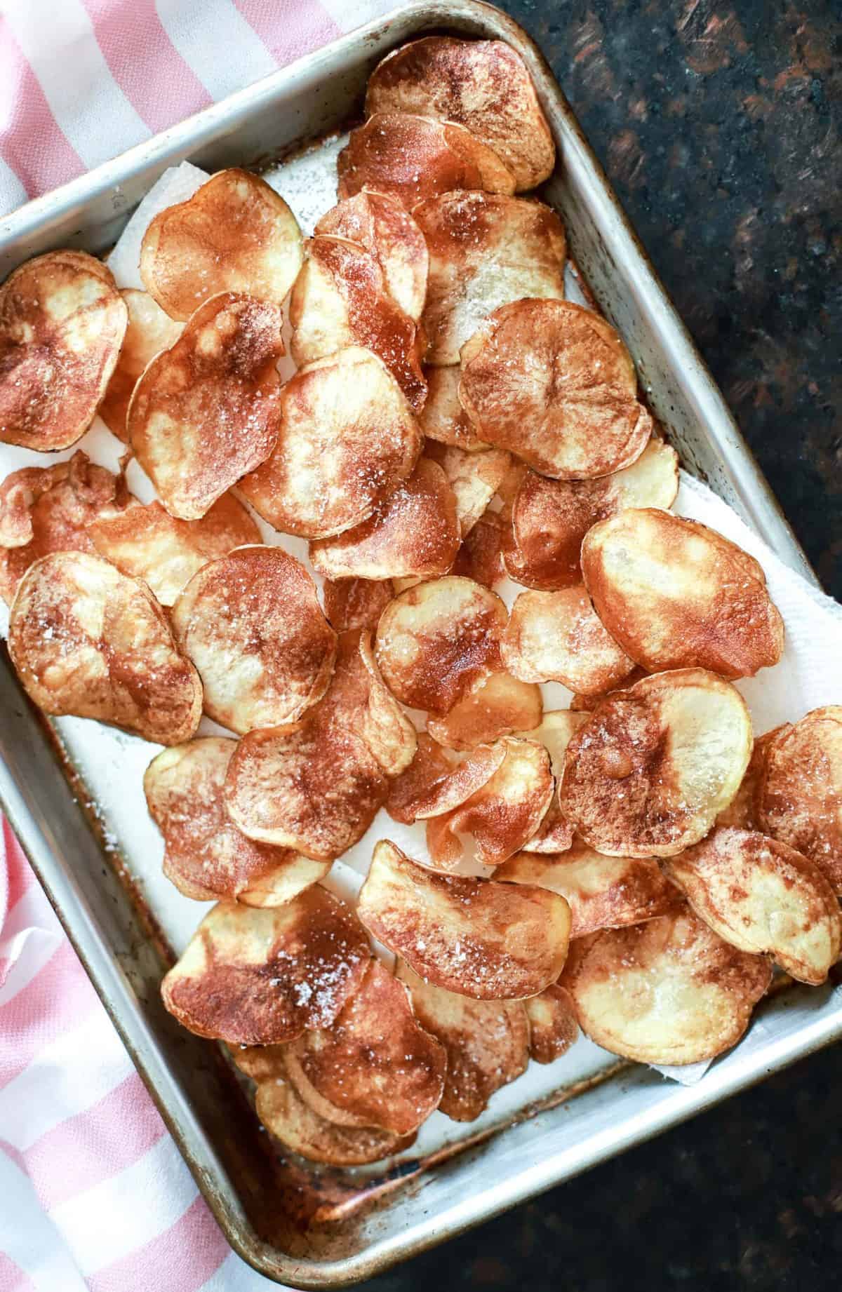 pan fried potato chips in a pan