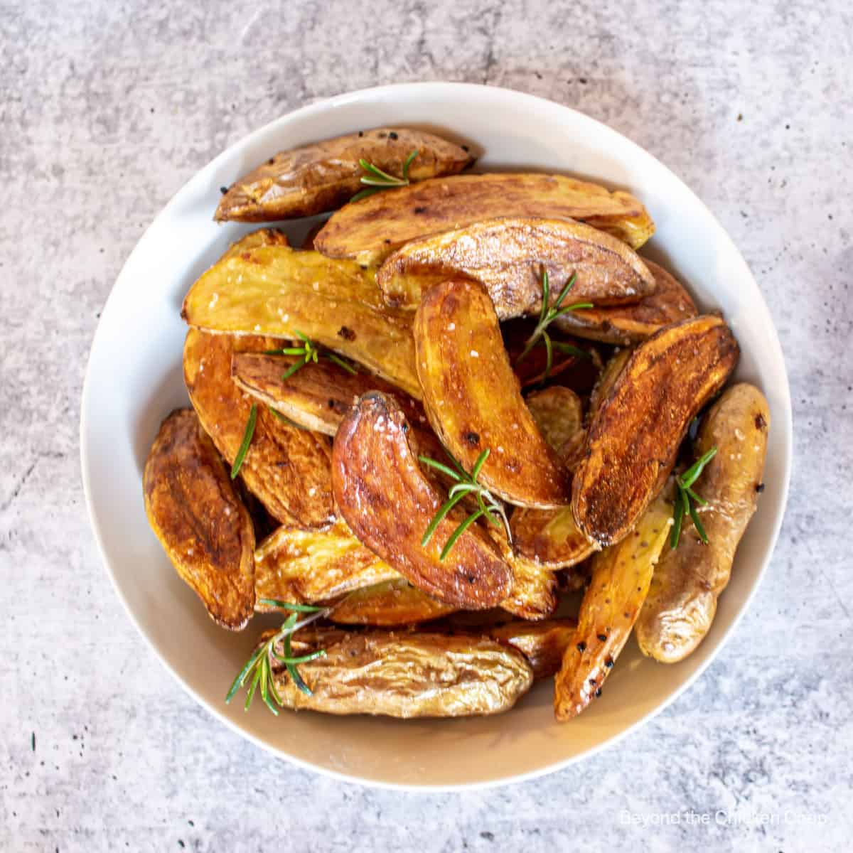 roasted fingerling in a white bowl