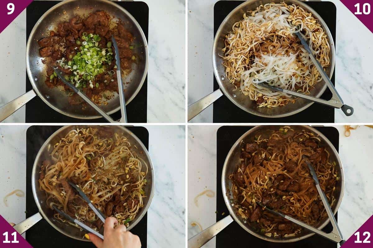 collage showing how to make beef chow fun