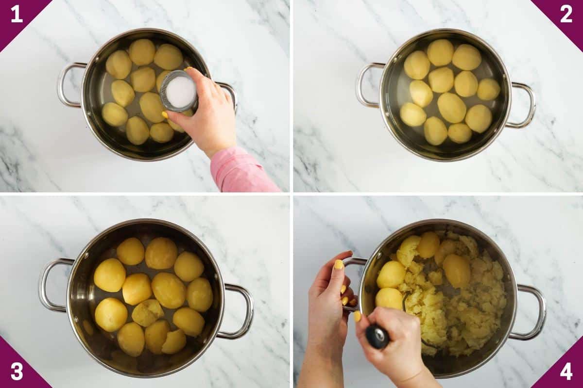 collage showing how to make mashed potatoes without milk