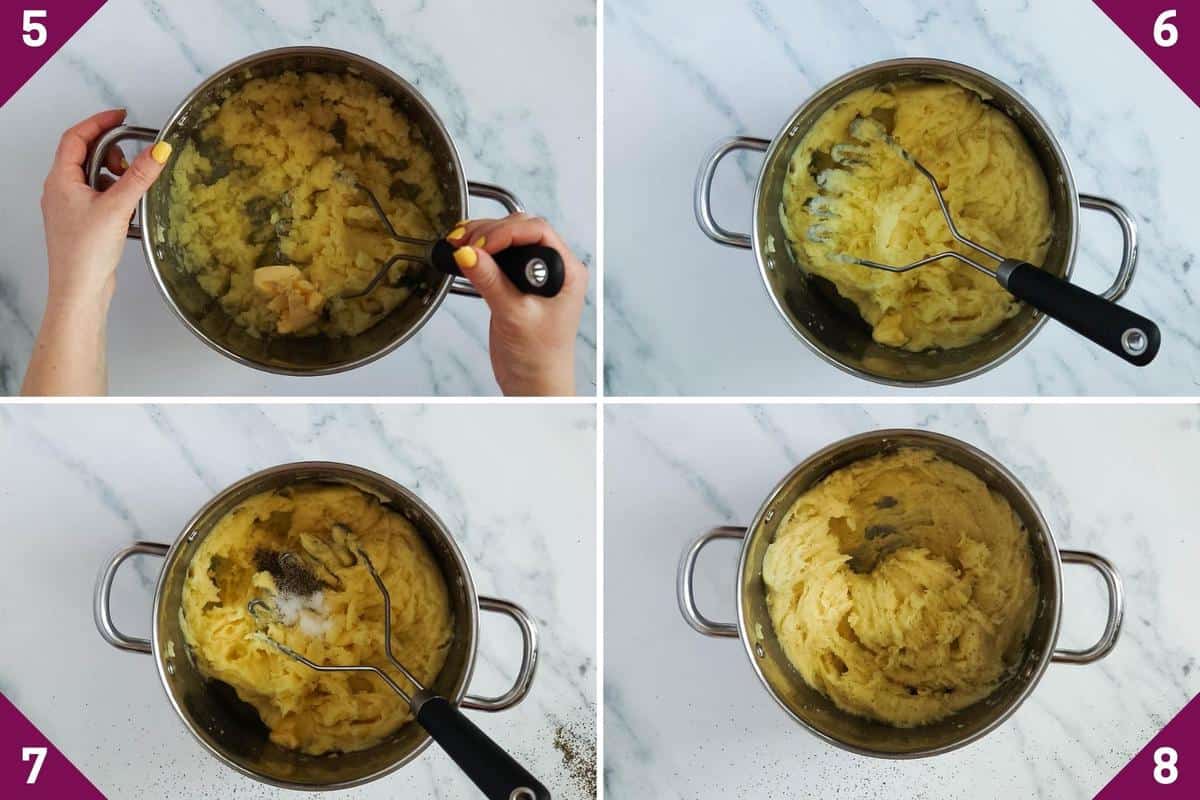 collage showing how to make mashed potatoes without milk