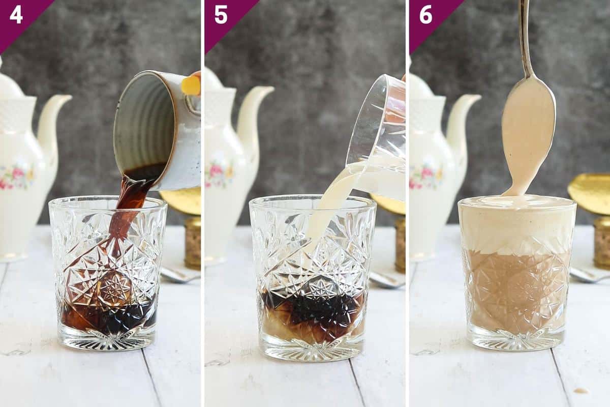 collage showing how to serve whipped coffee