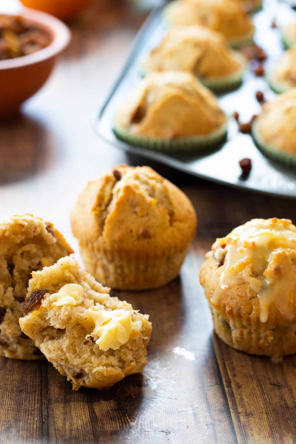 German Muffins with Raisins & Almonds always use butter