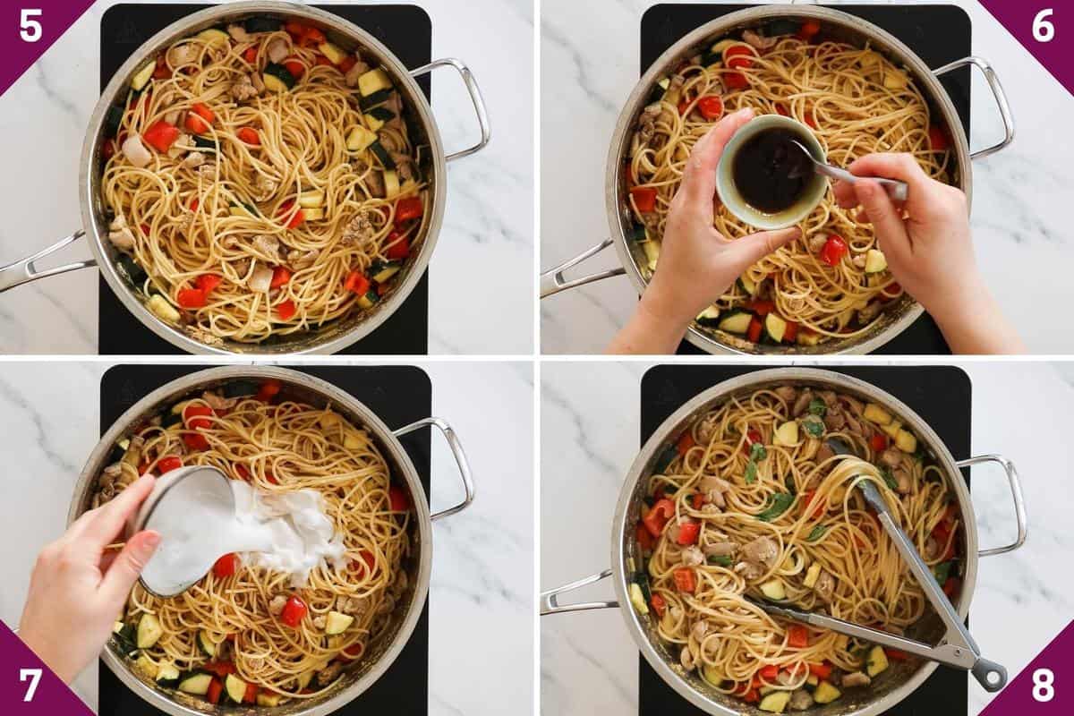 collage showing how to make fried spaghetti