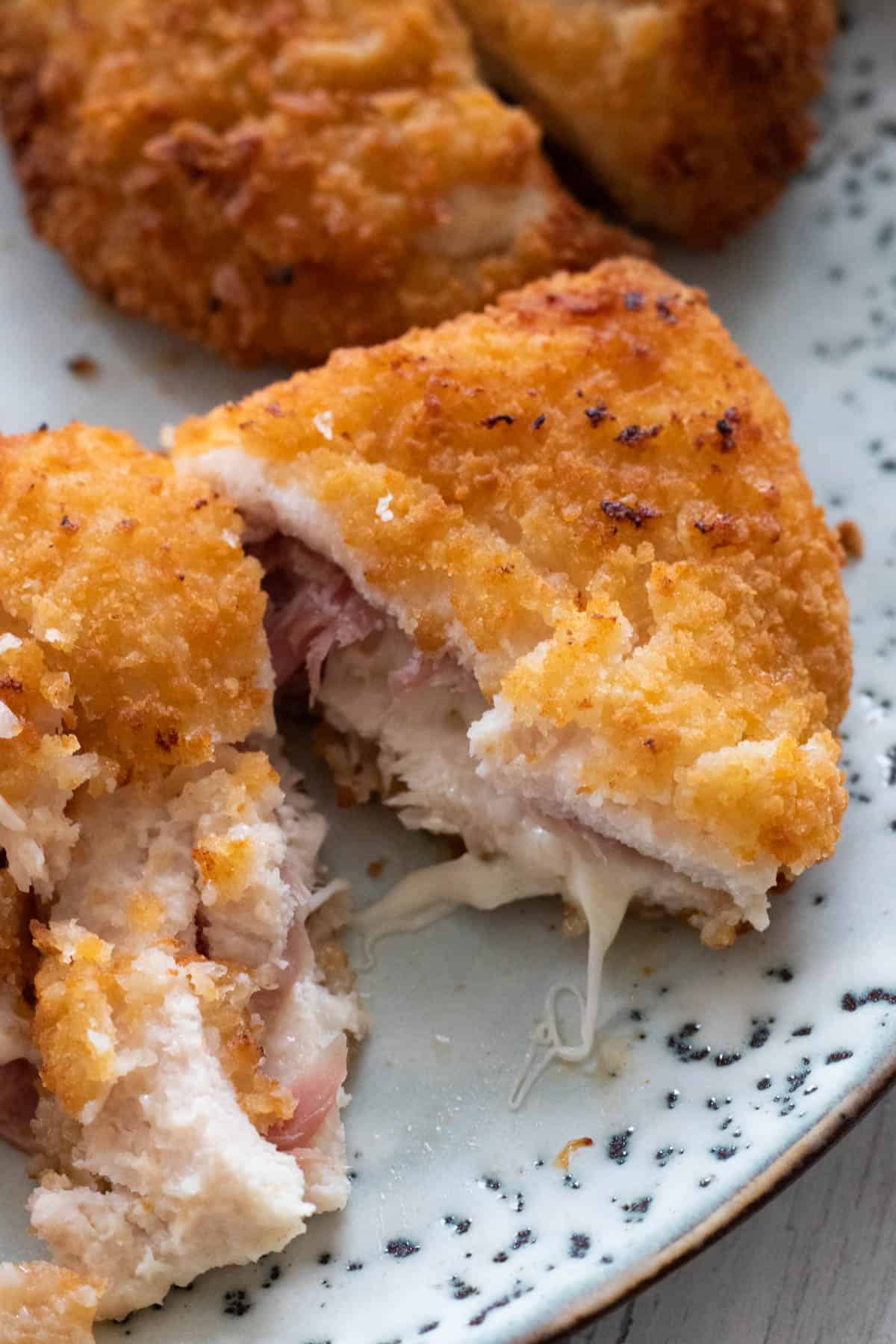 chicken cordon bleu on a plate.