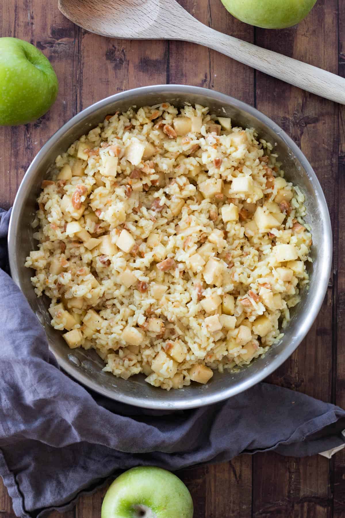 a pan full of apple risotto