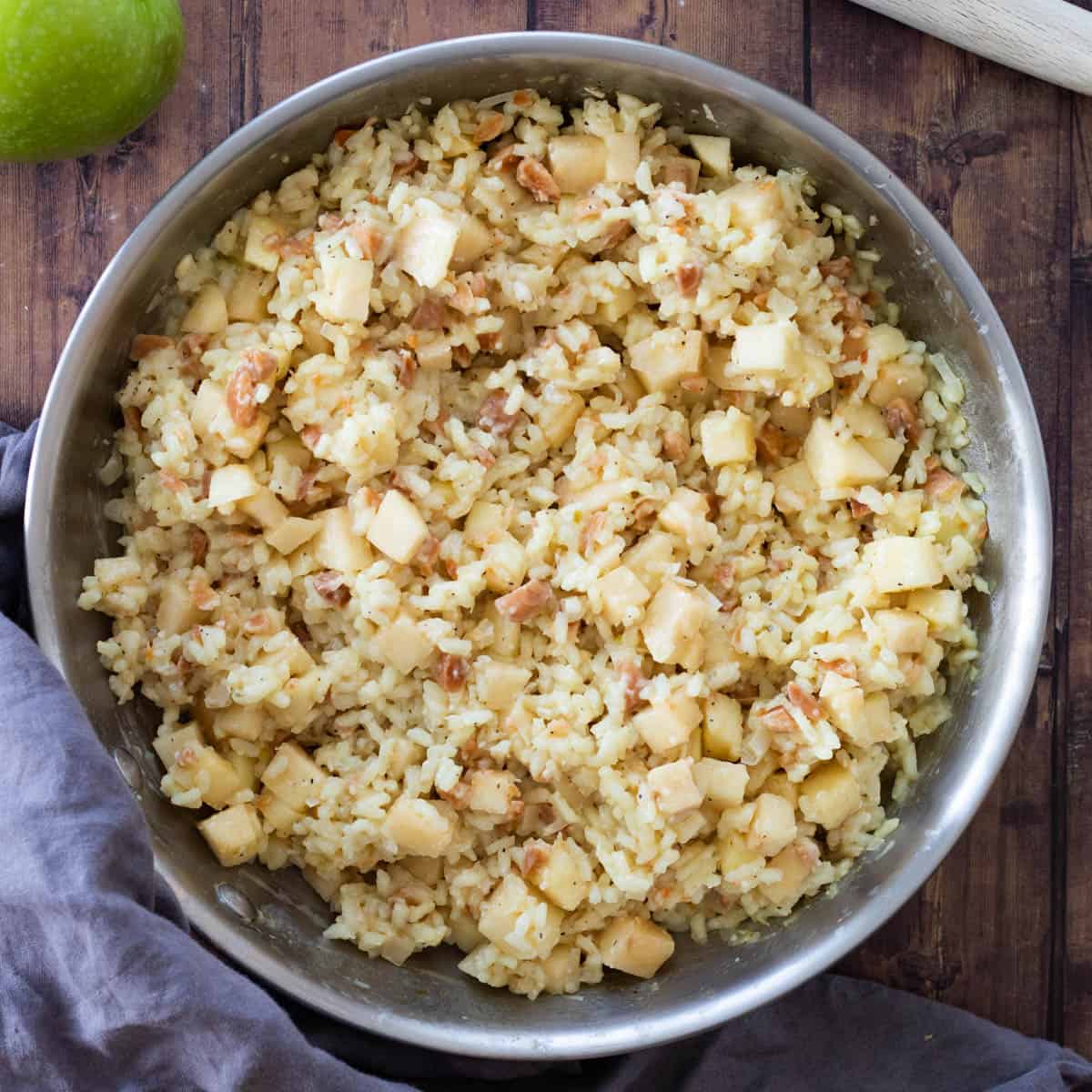 a pan full of apple risotto