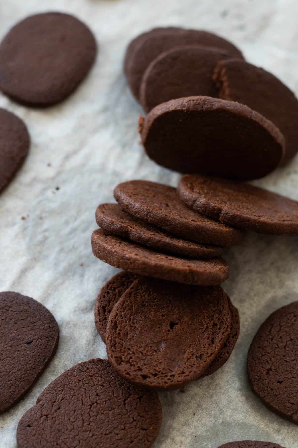 cocoa powder cookies on parchment paper