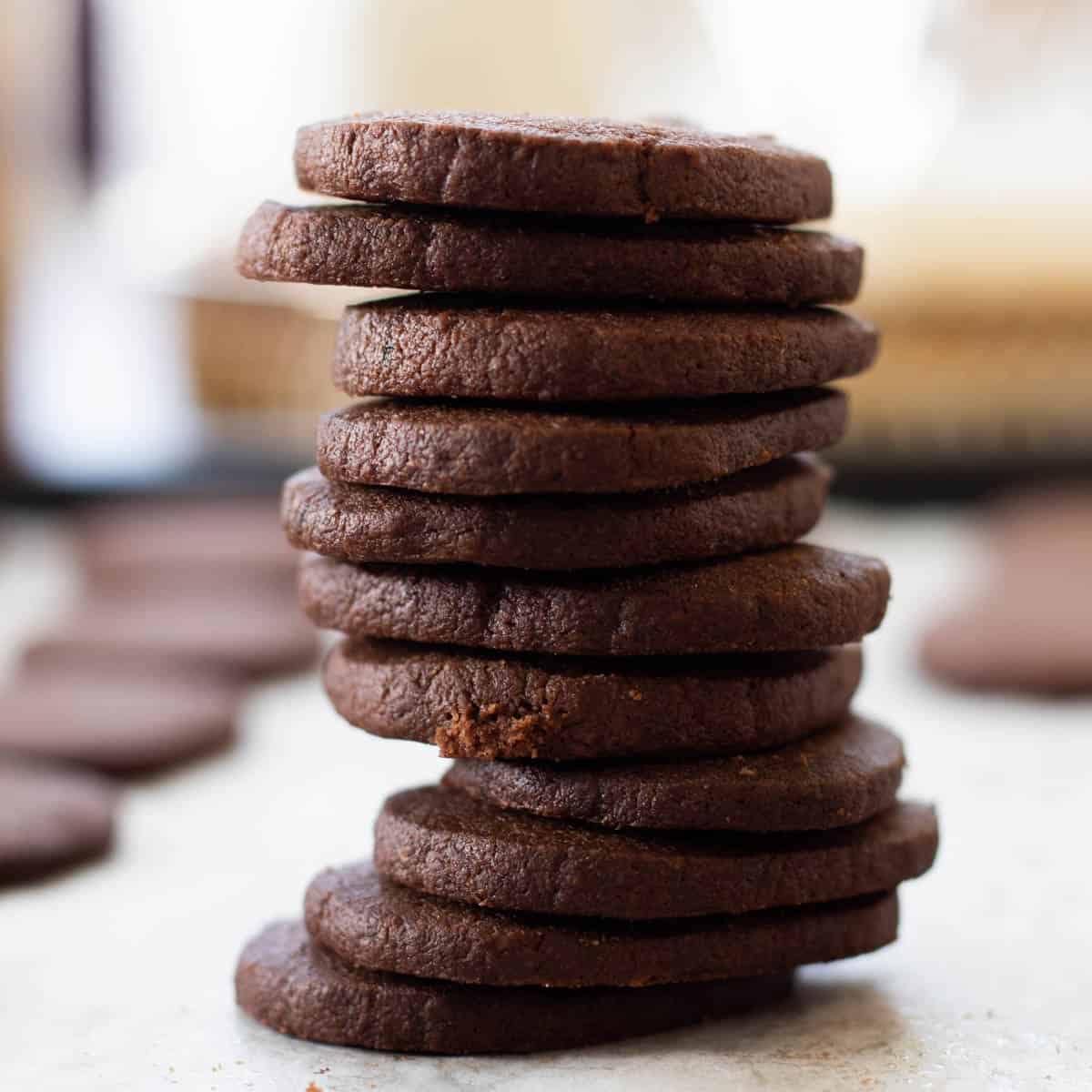 a stack of cocoa powder cookies