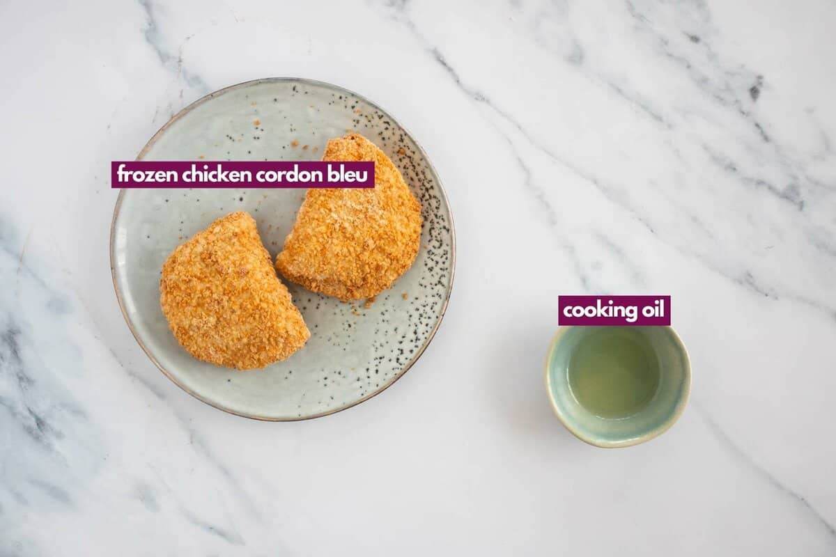 ingredients for making frozen chicken cordon bleu in air fryer.