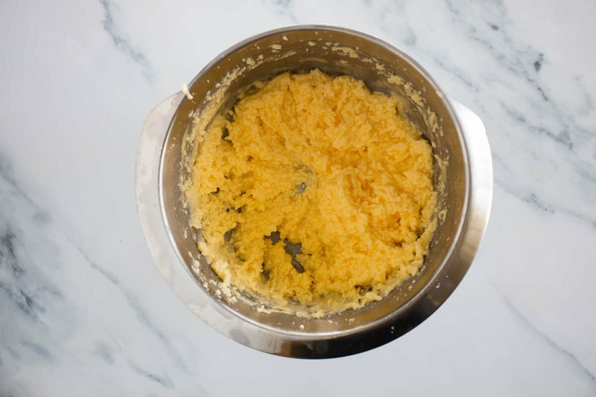 eggs, sugar and butter after mixing.