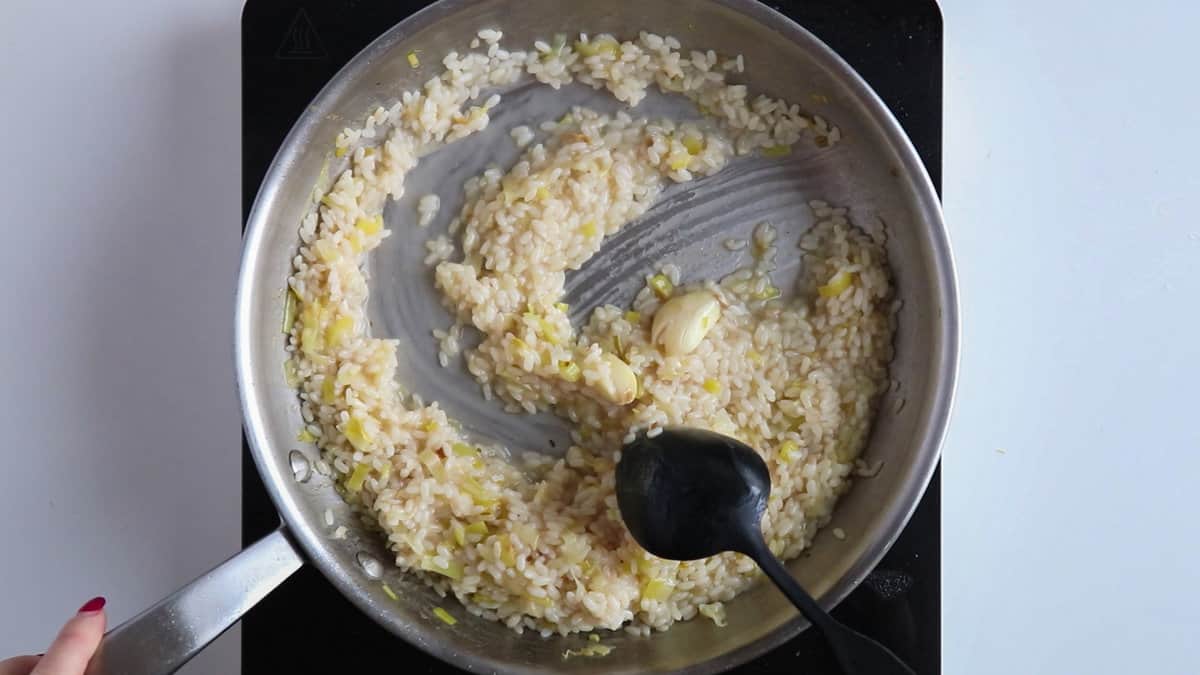 Risotto before adding fish stock.