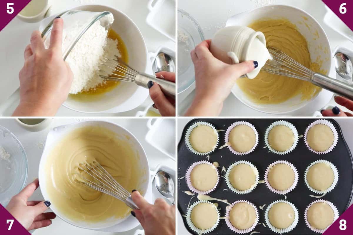 Collage showing how to make cinnamon apple muffins.