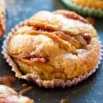 closeup of an apple cinnamon muffin.