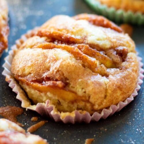 closeup of an apple cinnamon muffin.