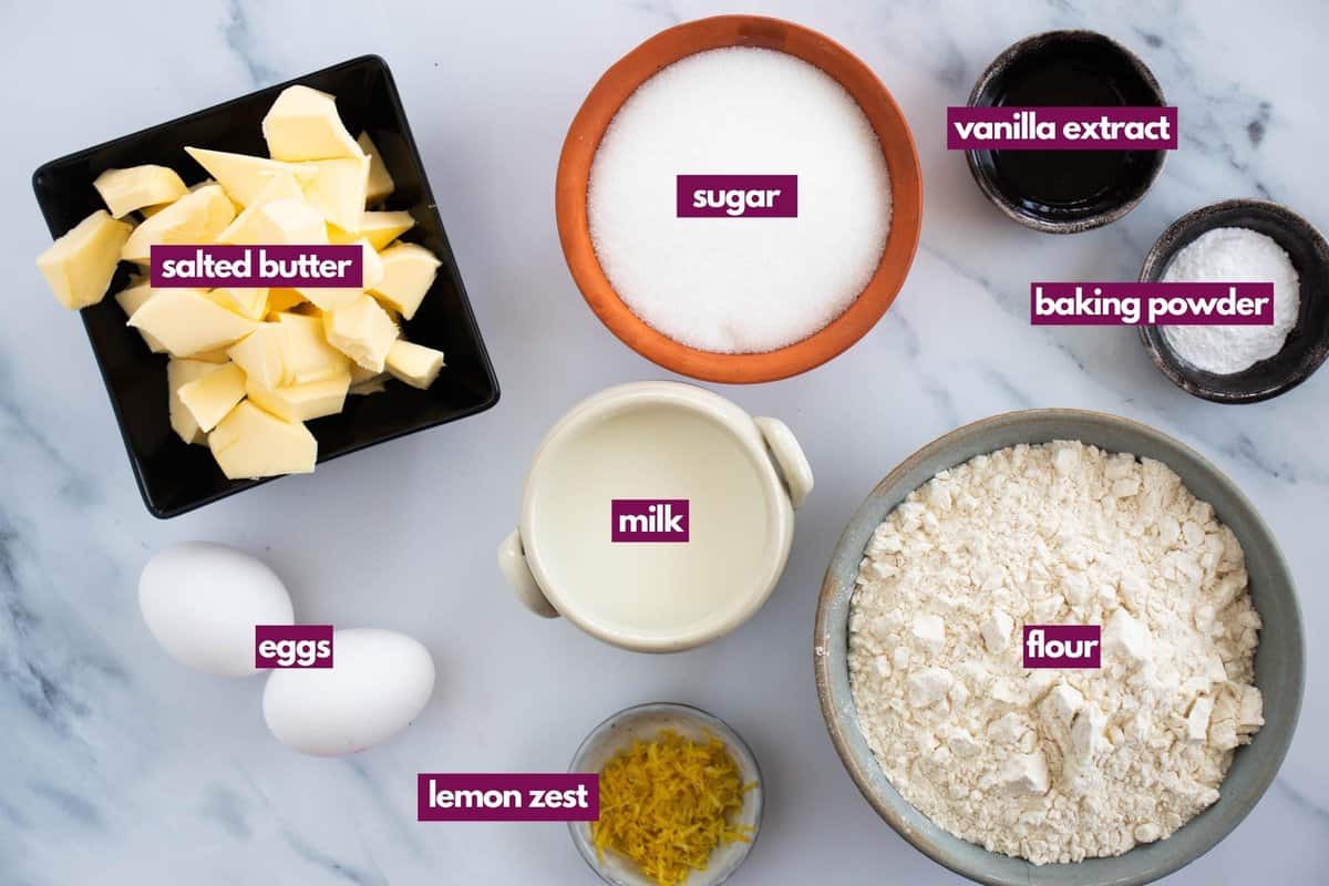 ingredients for lemon muffins.