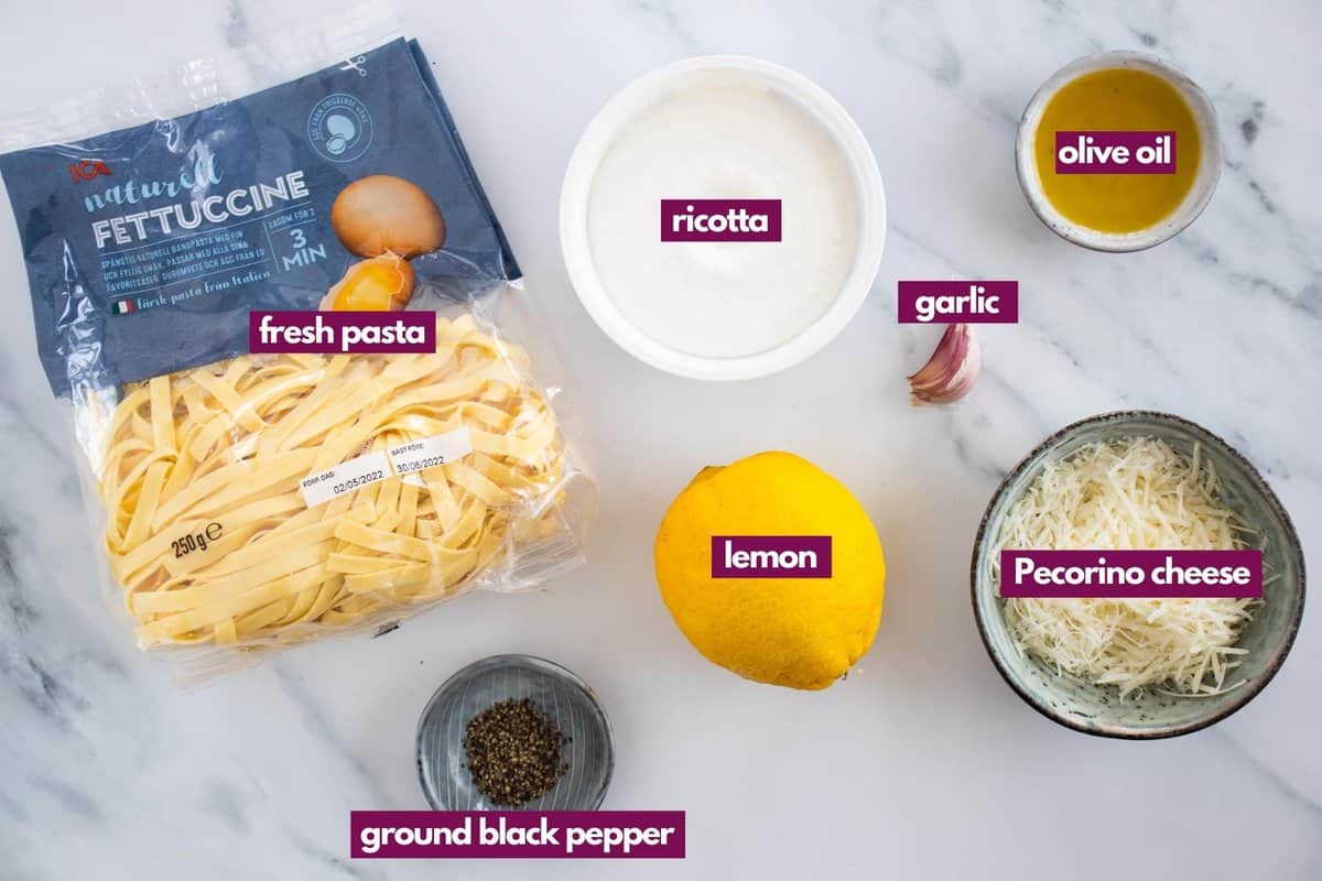 ingredients needed to make lemon ricotta pasta.