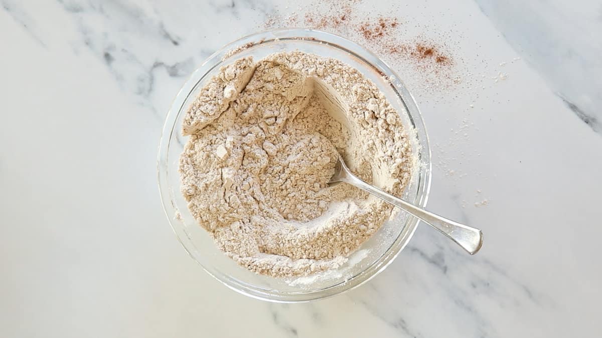 Mixed dry ingredients in a bowl.