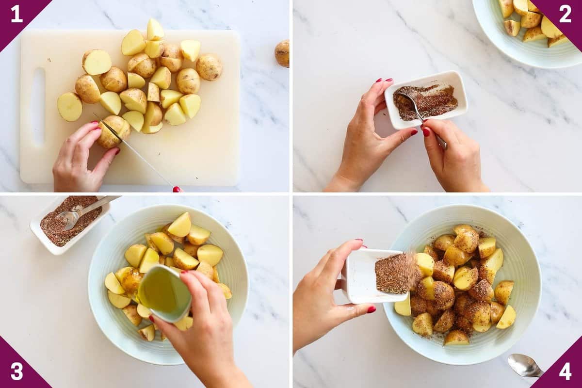Collage showing how to make mexican potatoes.