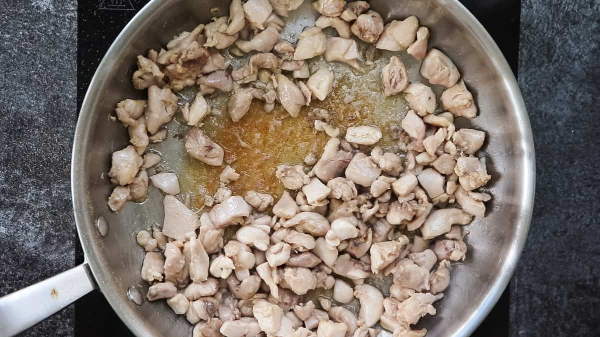 Fried chicken in a pan.