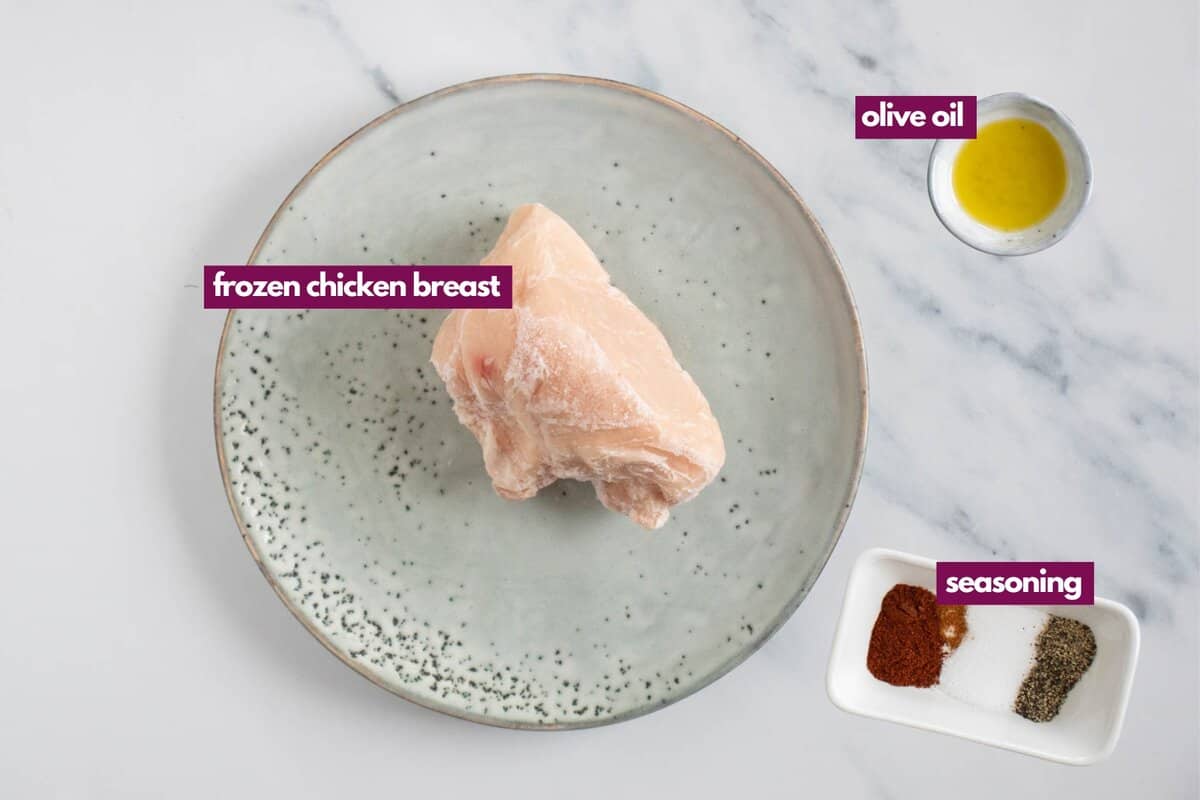 Ingredients needed to cook frozen chicken breast in air fryer.
