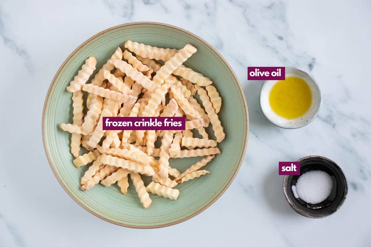 Ingredients needed to make frozen crinkle fries in air fryer.
