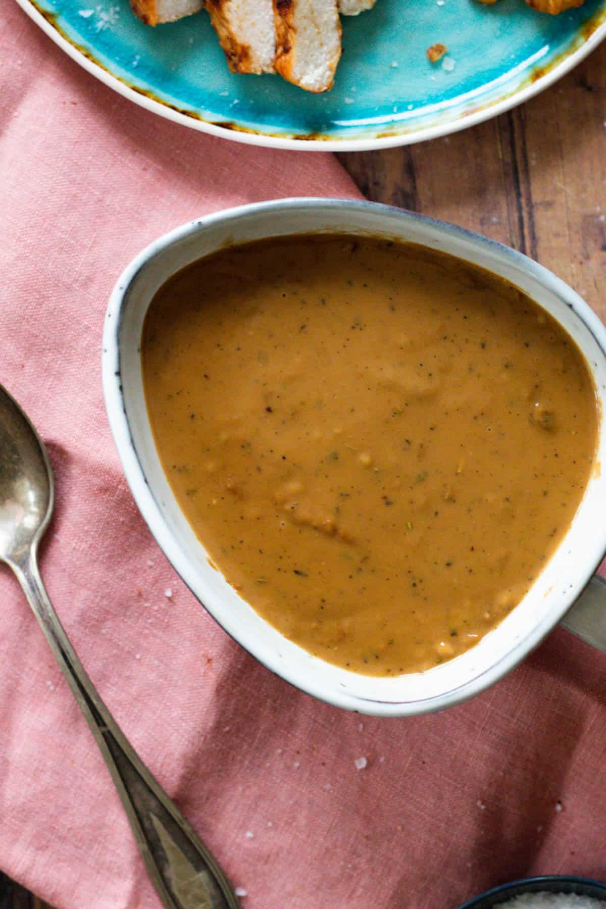 Gravy without drippings in a gravy boat.