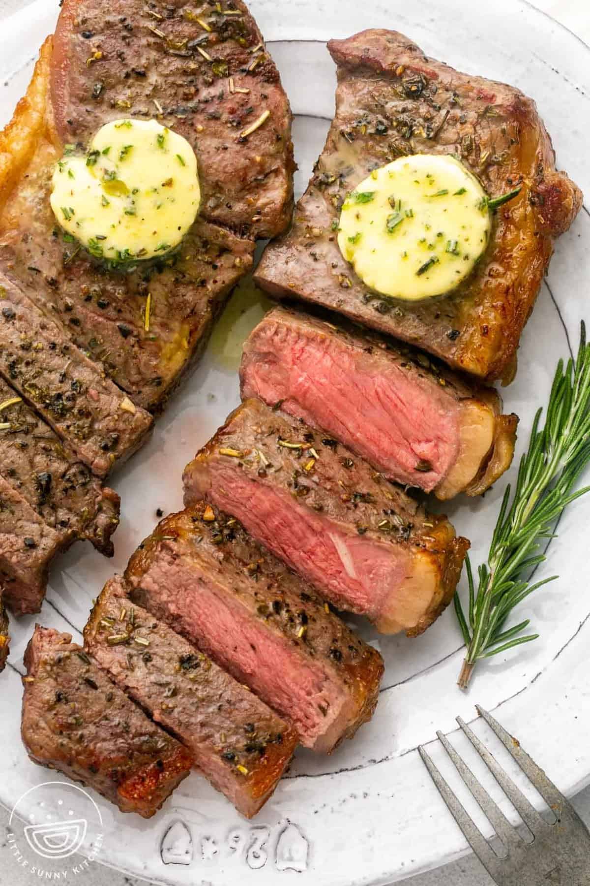 Sirloin steak topped with galric butter,
