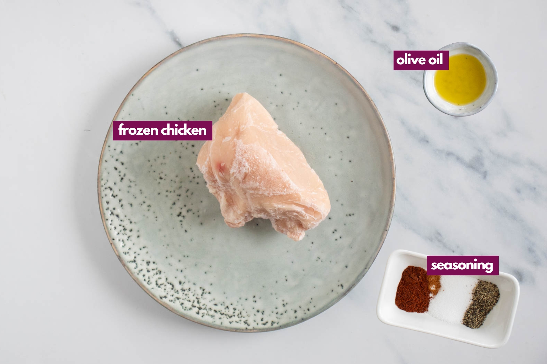 Ingredients needed to cook frozen chicken in air fryer.