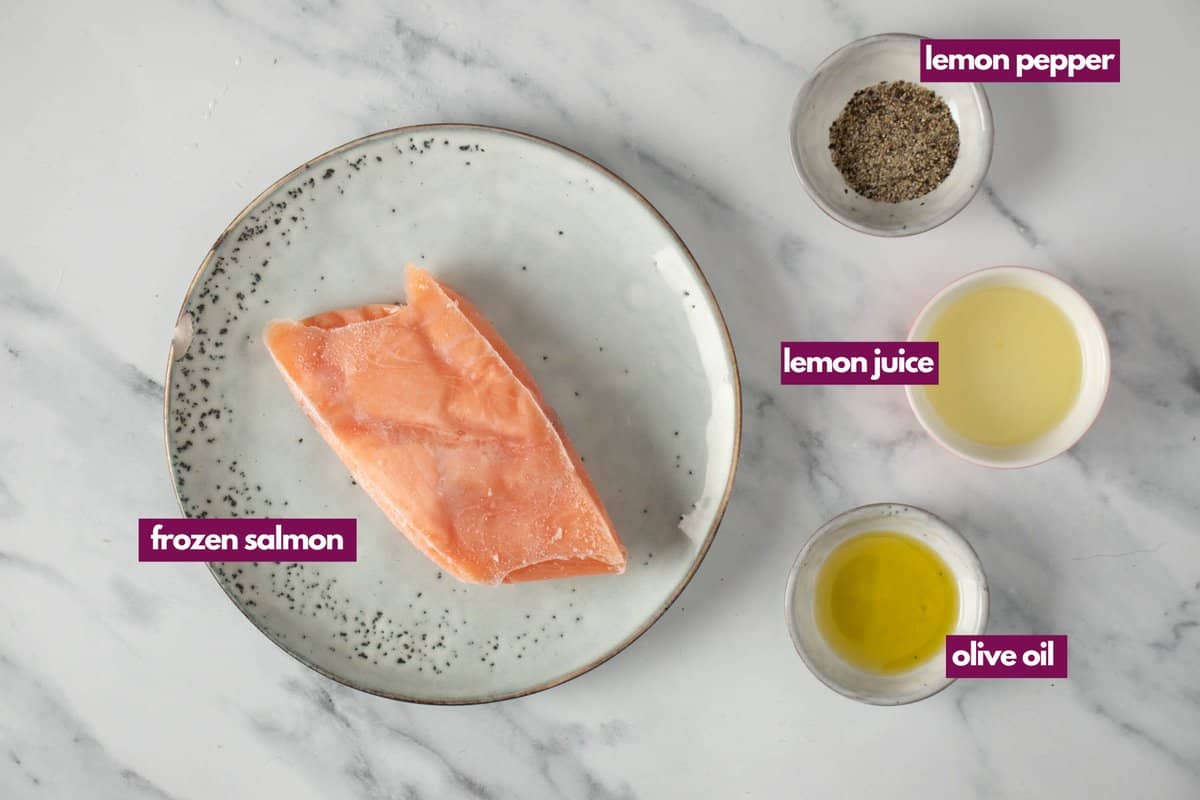 Ingredients for frozen salmon in air fryer.