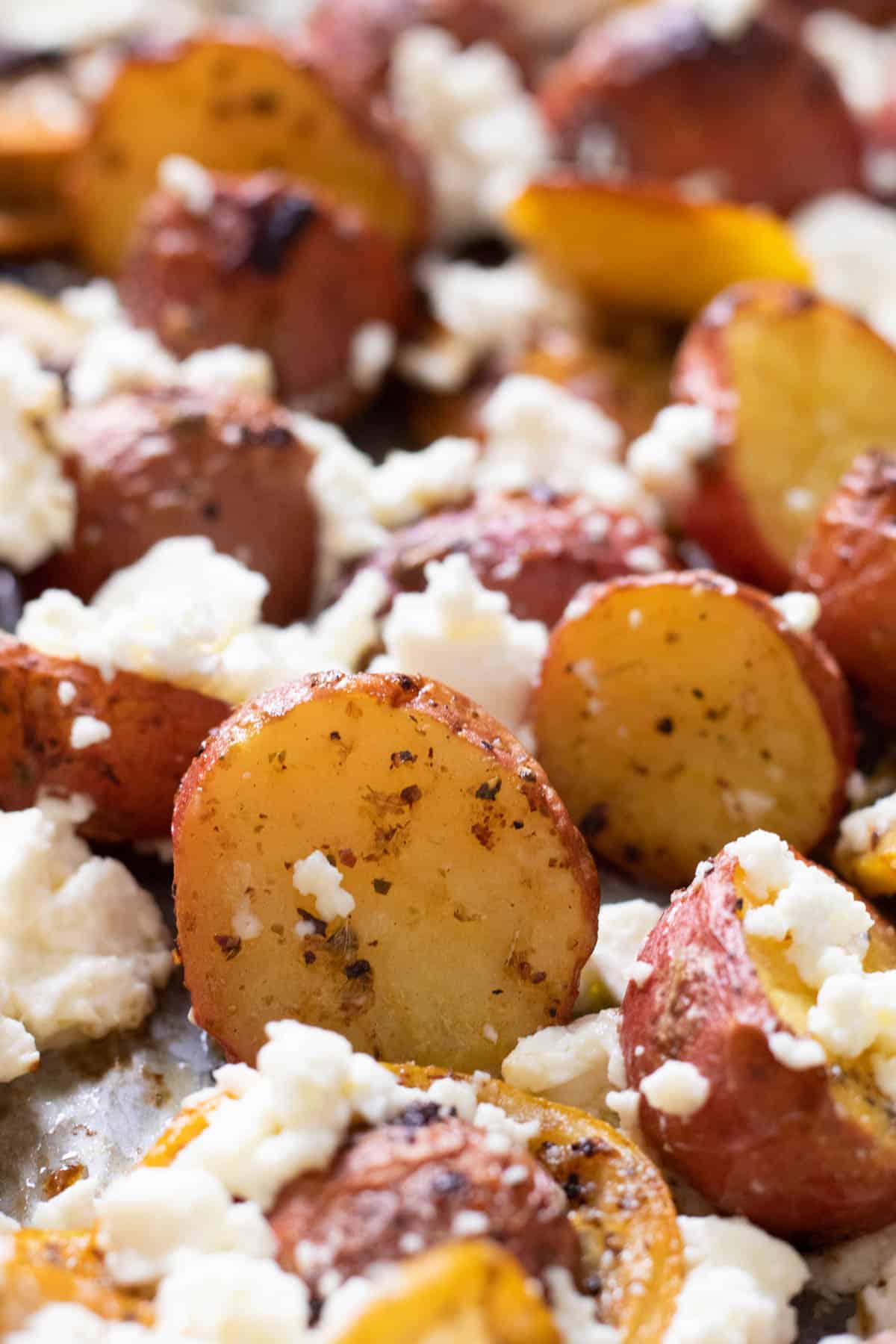 Greek potatoes topped with Feta cheese.