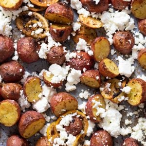 Greek potatoes topped with Feta cheese.