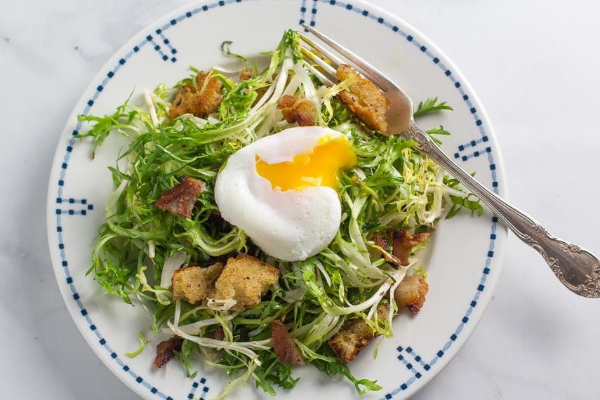 Frisee salad with poached egg.