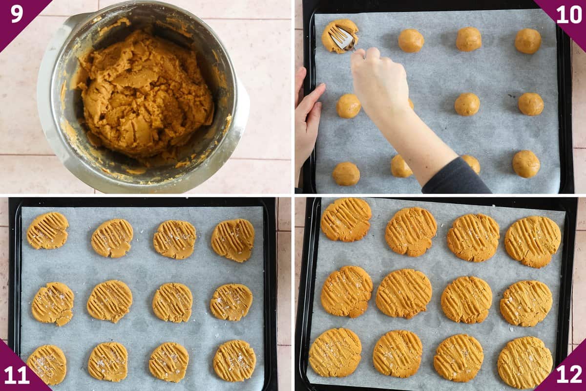 Collage showing how to make peanut butter cookies without brown sugar.