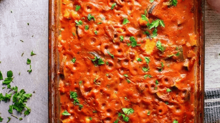 A veggie and tomato casserole.