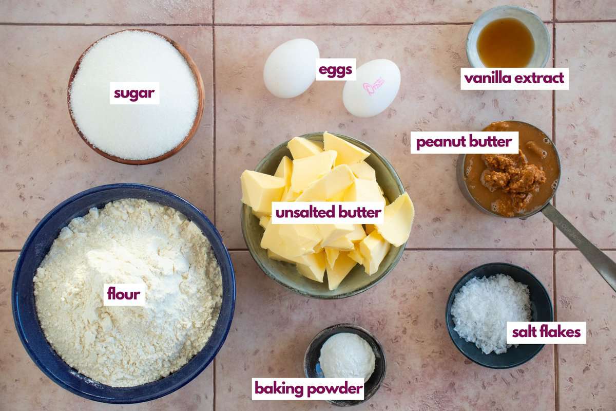 Ingredients for peanut butter cookies without brown sugar.