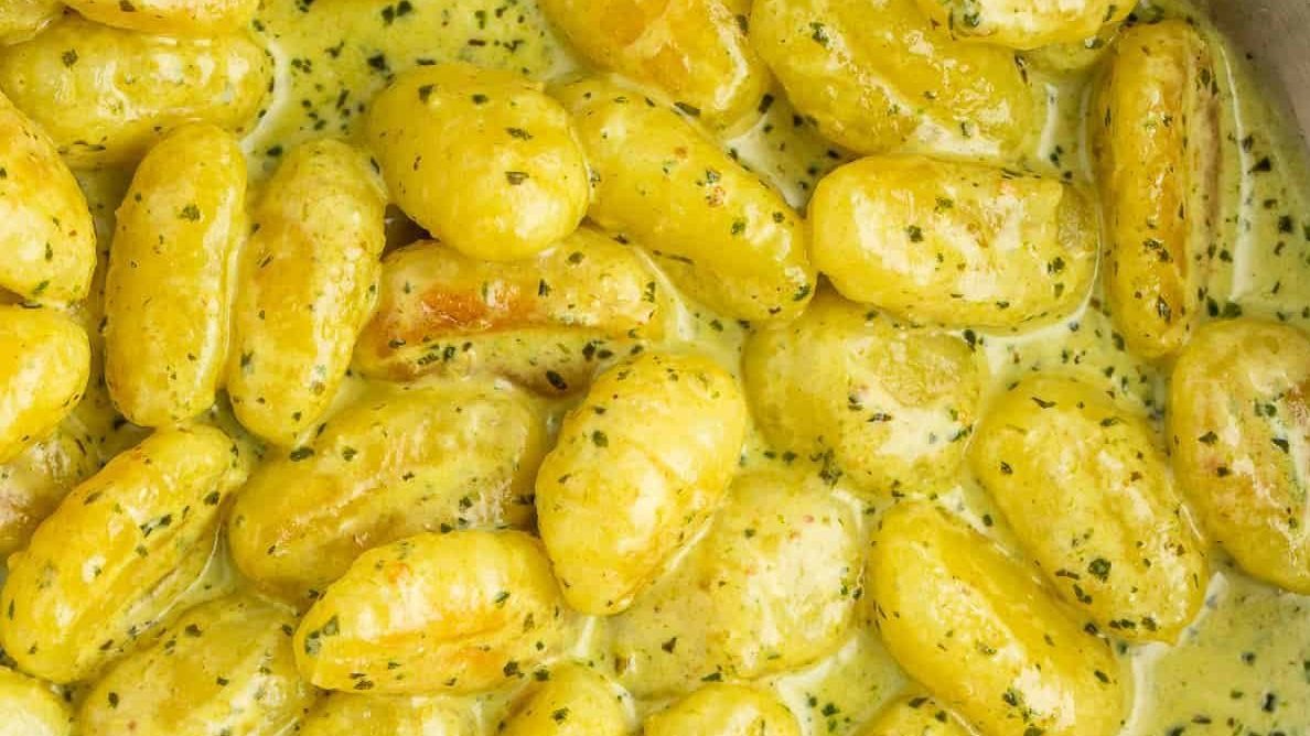 Creamy pesto gnocchi.