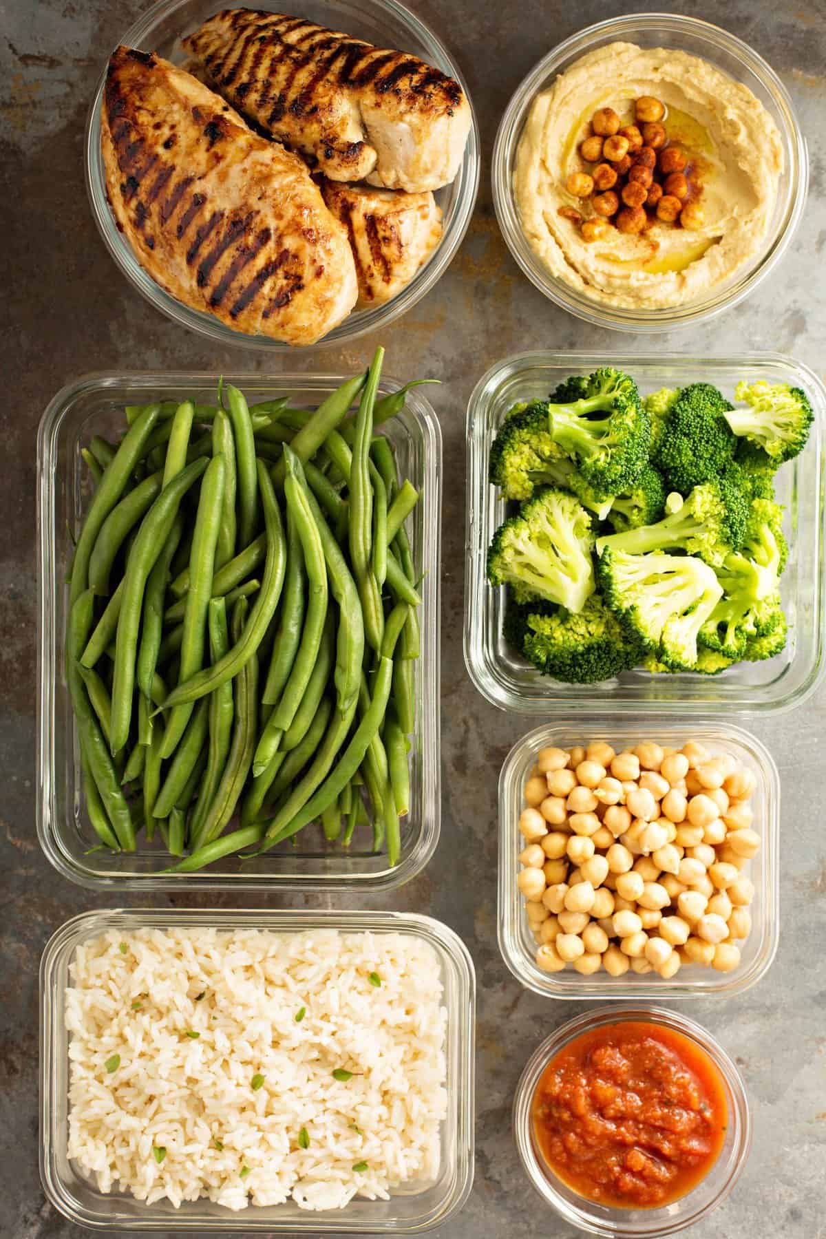 Containers with meal prepped food.