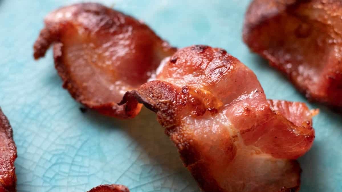 A slice of air fried bacon.