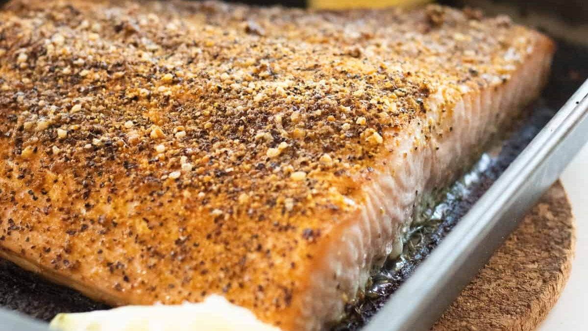 Baked lemon pepper salmon.