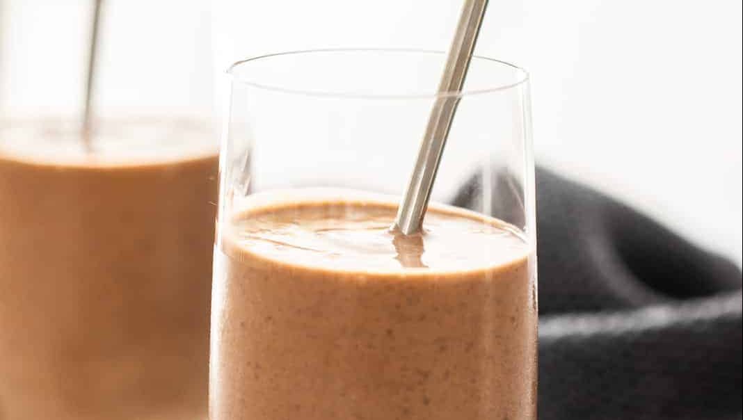 Two glasses of chocolate black bean smoothie.