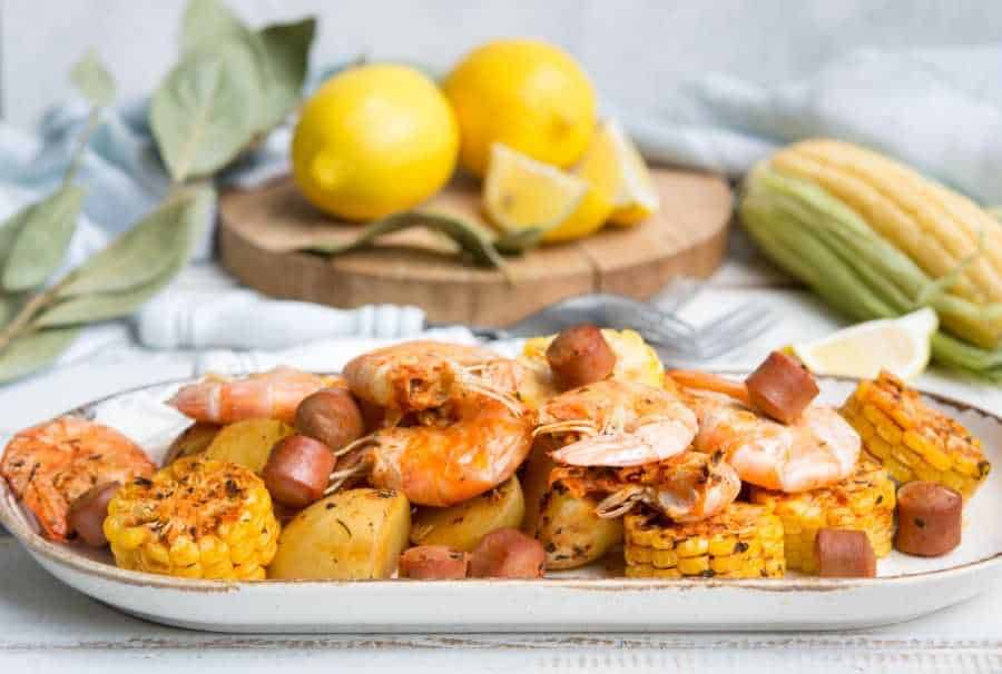 A plate of shrimp boil.