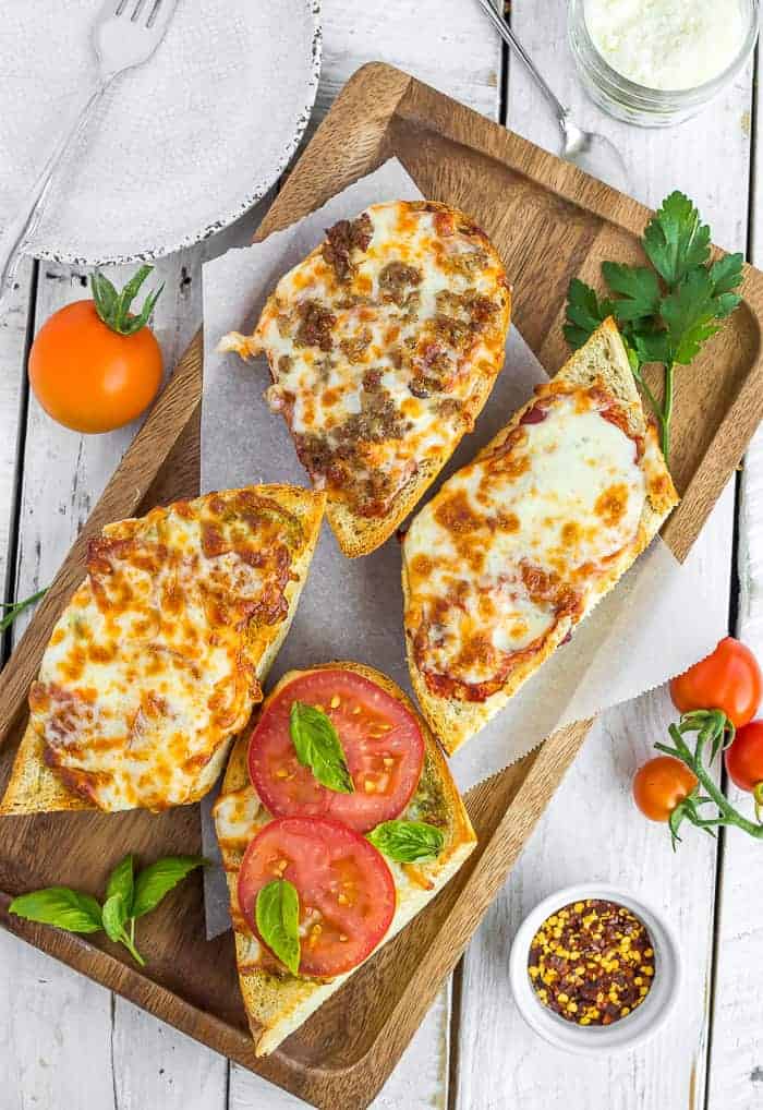 French bread pizzas.