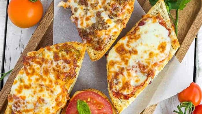 French bread pizzas.