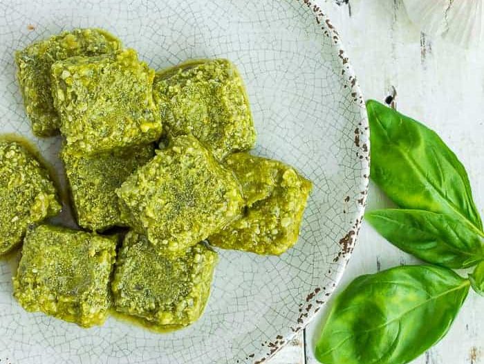 Frozen pesto on a plate.