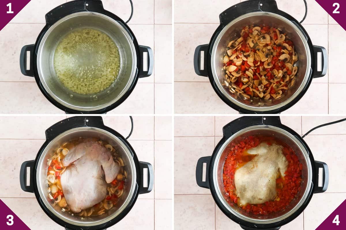 Collage showing how to make instant pot chicken soup.