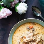 A bowl of instant pot chicken soup.