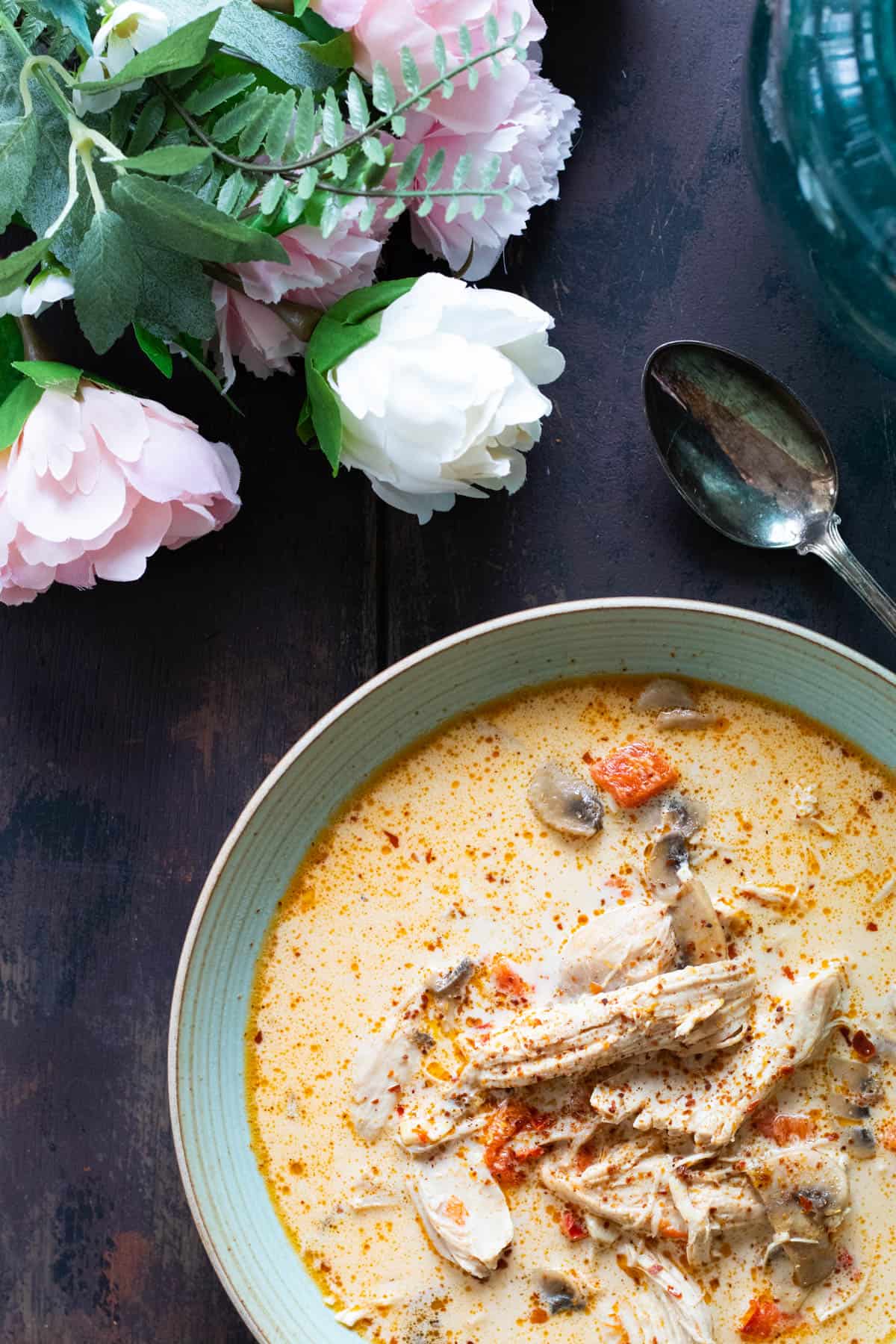 A bowl of instant pot chicken soup.